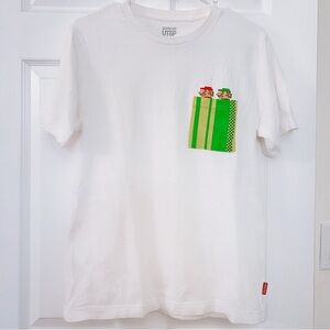 Uniqlo Super Mario Nintendo White Tee with Green Pocket Design Luigi